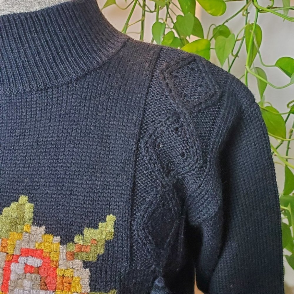 RARE | René Derhy Vintage 90s Embroidered Flower Wool Blend Sweater (Size  M) - Picture 3 of 9